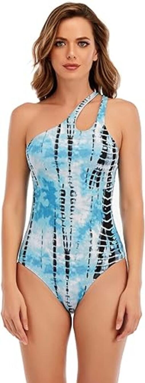 Lucky Brand Blue Tie Dye Beach Wave Asymmetrical One Piece Swimsuit
